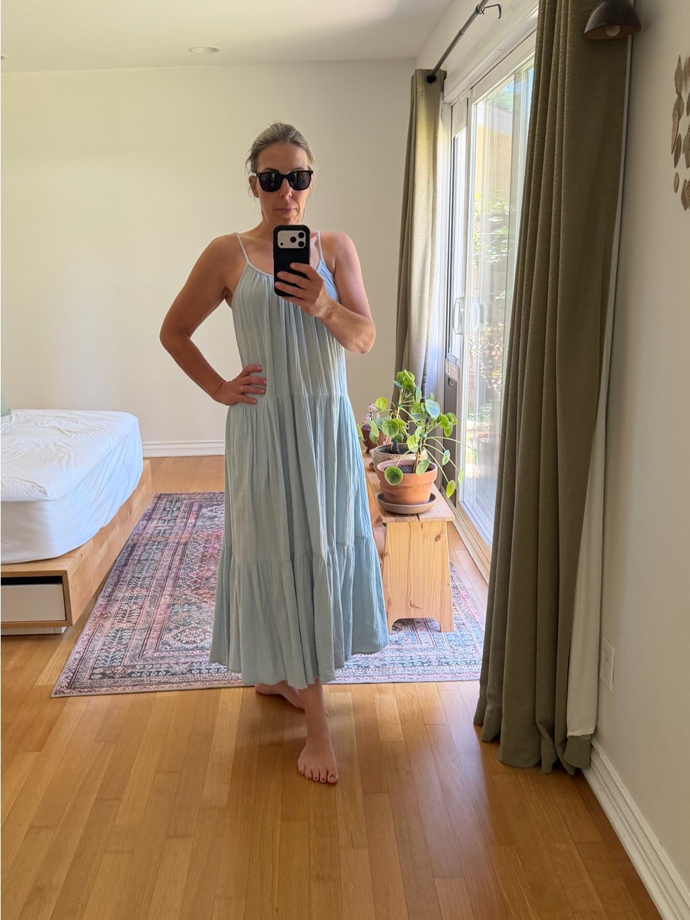Magaschoni Pale Blue Spaghetti-Strap Tiered Maxi Dress